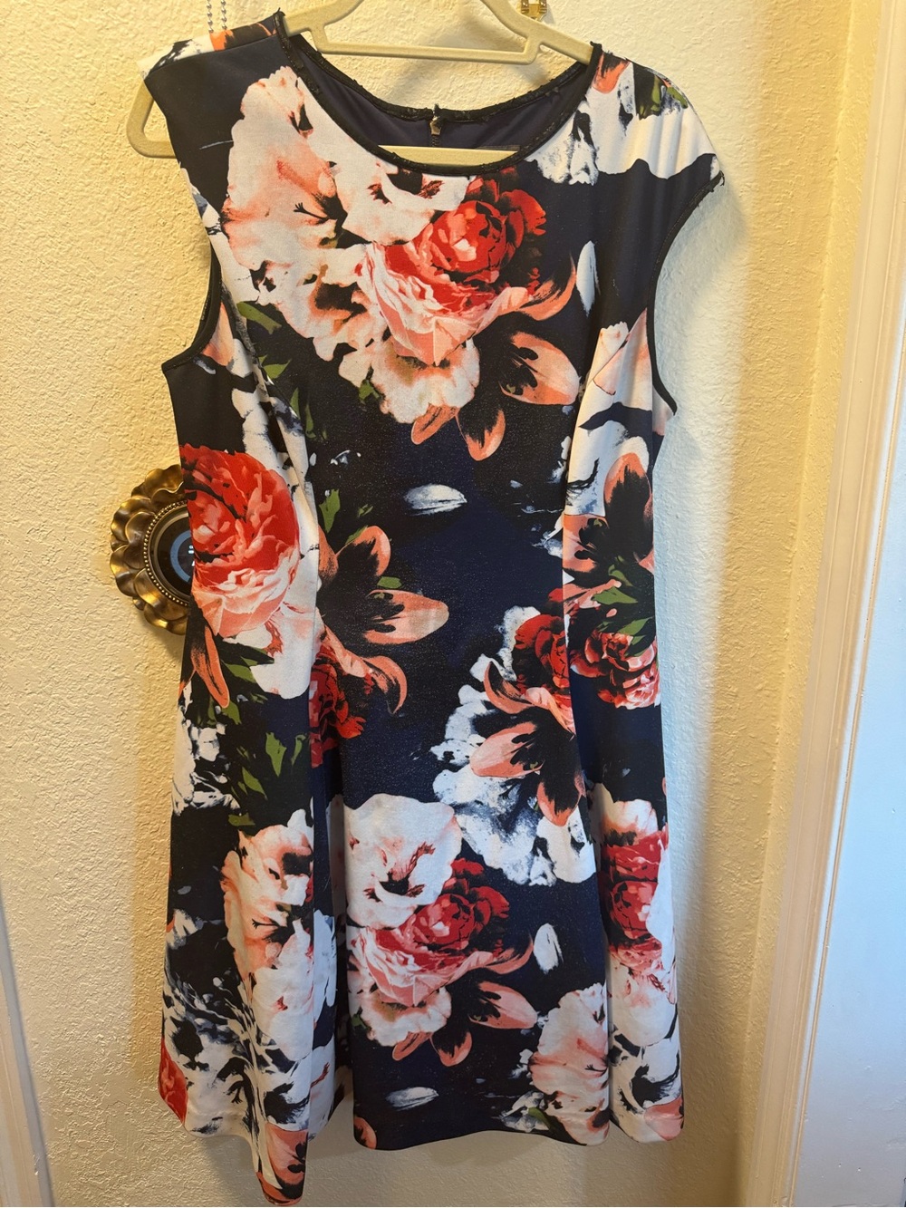Vince Camuto Navy Dress with Pink and Red Floral Print